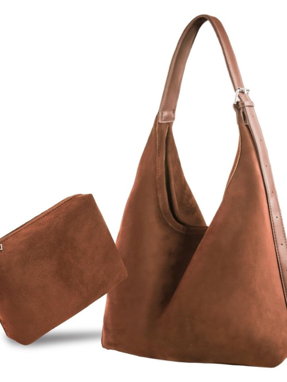 2PCS Brown Suede Bags for Women - Trendy Adjustable Strap Hobo Tote Shoulder